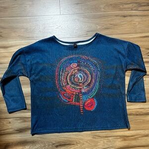 Navy Blue Kids Long Sleeve Tee with Artistic Design